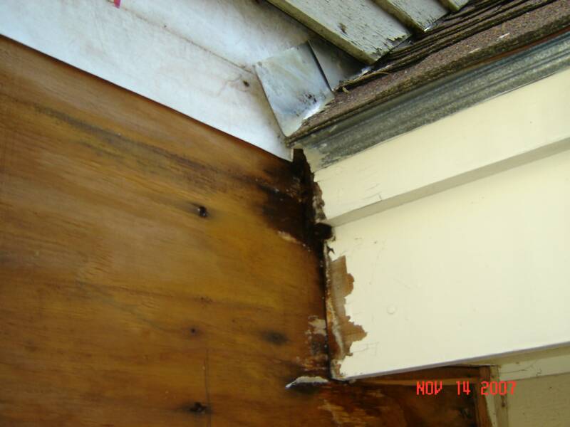 Moisture damage from missing kickout flashing. Found on an infrared inspection.